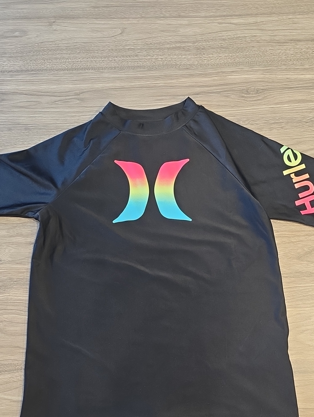 Hurley Black Kids Rashguard with Rainbow Gradient Logo